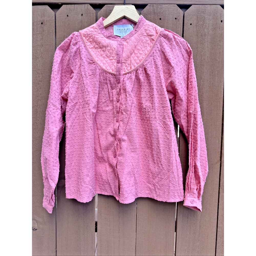 The Shirt Rochelle Behrens Women Sze XS Textured Quilt Bib Button‎ Up Shirt Pink